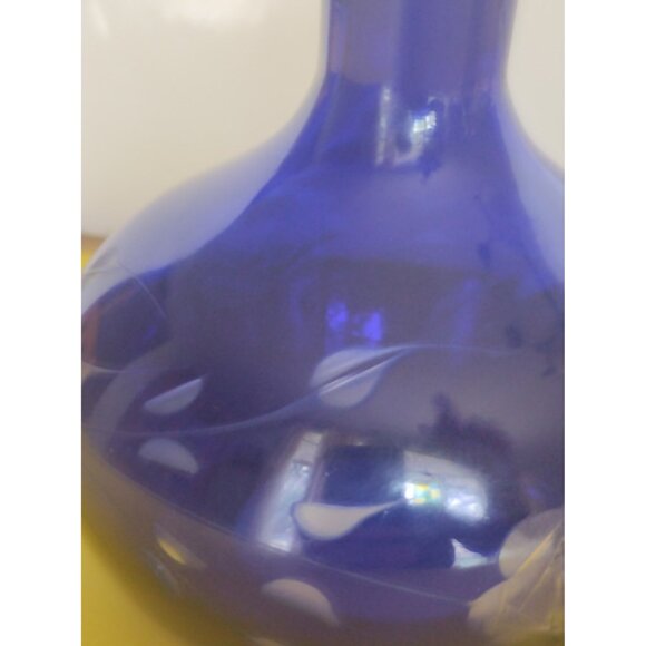 Vintage Bohemian Czech Cobalt Blue Cut to Clear Glass Vase 4.75" - Picture 11 of 13
